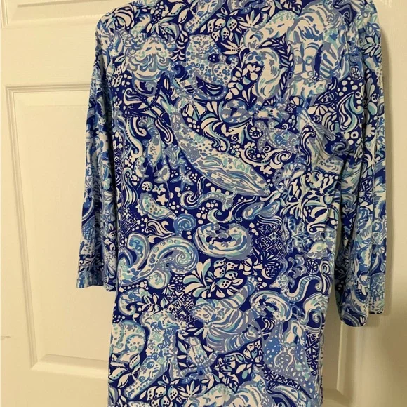 Lilly Pulitzer Blue & White Paisley-Print Button Down Shirt - Picture 3 of 4